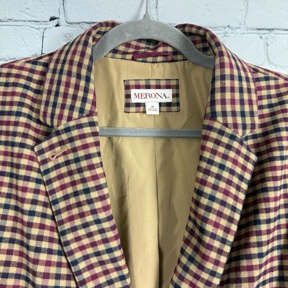 Merona Y2K Blazer Jacket Gingham Checked Multi Plaid Academia Preppy 16 - Picture 3 of 11